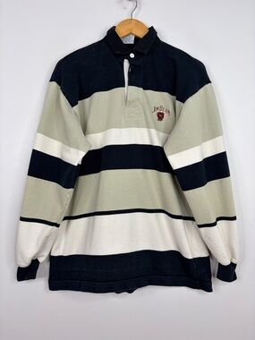 Barbarian Rugby Shirt Mens XL Long Sleeve Polo Black Tan Jim Beam Whiskey Shirt